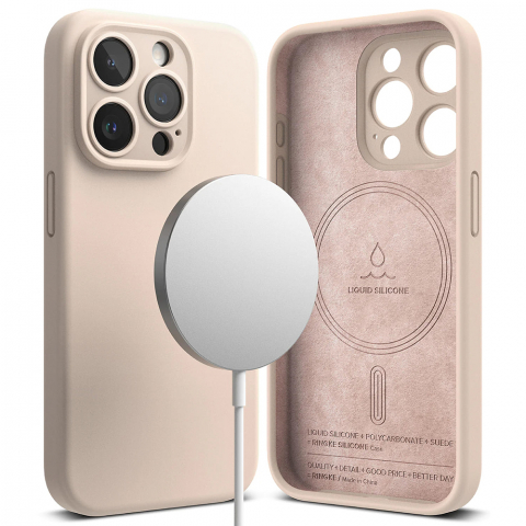 Huse & Folii Telefoane - Husa pentru iPhone 15 Pro - Ringke Silicone Magnetic MagSafe - Pink Sand