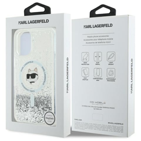 Husa pentru iPhone 16 - Karl Lagerfeld Glitter Liquid MagSafe  - Transparent Choupette Head [6]