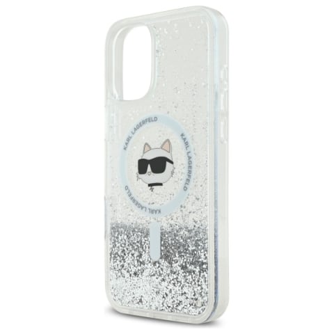 Husa pentru iPhone 16 - Karl Lagerfeld Glitter Liquid MagSafe  - Transparent Choupette Head [2]