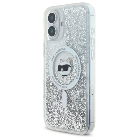 Husa pentru iPhone 16 - Karl Lagerfeld Glitter Liquid MagSafe  - Transparent Choupette Head [5]
