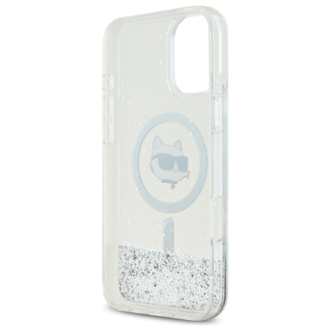 Husa pentru iPhone 16 - Karl Lagerfeld Glitter Liquid MagSafe  - Transparent Choupette Head [4]
