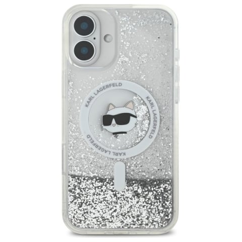Husa pentru iPhone 16 - Karl Lagerfeld Glitter Liquid MagSafe  - Transparent Choupette Head [3]