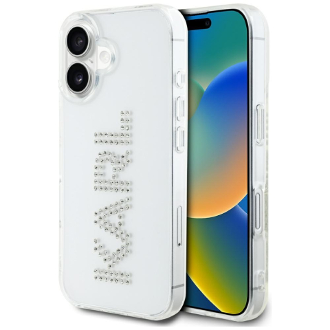 Huse & Folii Telefoane - Husa pentru iPhone 16 - Karl Lagerfeld IML Rhinestones (KLHCP16SHKLSTDCT) - Transparent Logo