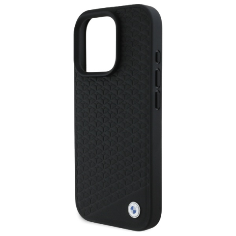 Husa pentru iPhone 16 Pro - BMW Signature Leather Diamond Metal Logo MagSafe  - Black [1]