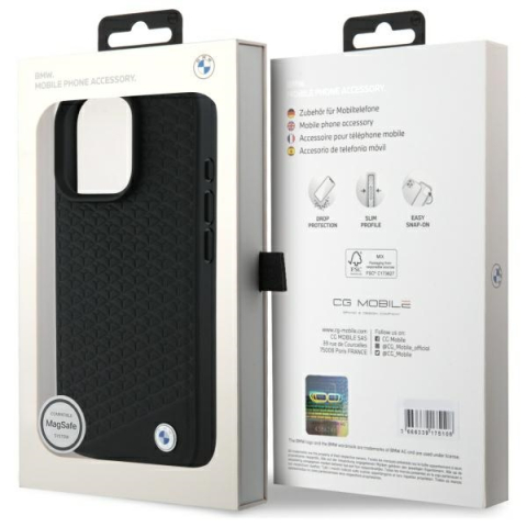 Husa pentru iPhone 16 Pro - BMW Signature Leather Diamond Metal Logo MagSafe  - Black [7]