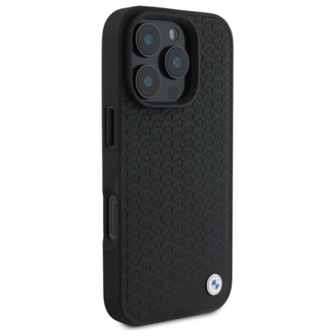 Husa pentru iPhone 16 Pro - BMW Signature Leather Diamond Metal Logo MagSafe  - Black [6]