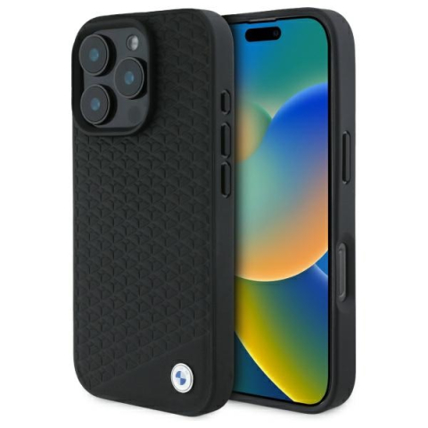 Huse & Folii Telefoane - Husa pentru iPhone 16 Pro - BMW Signature Leather Diamond Metal Logo MagSafe  - Black