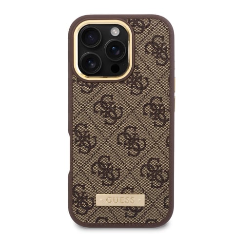 Husa pentru iPhone 16 Pro - Guess Hardcase 4G Logo Plate MagSafe  - Brown [2]