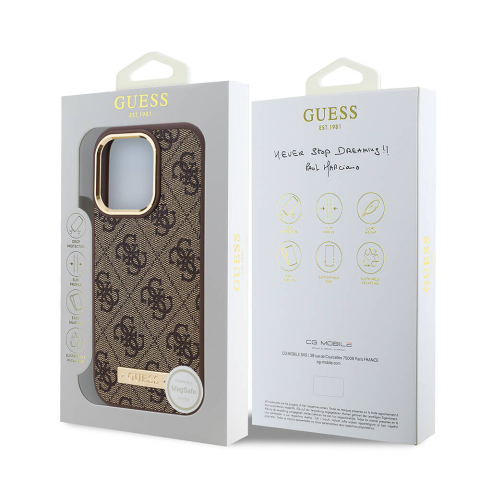 Husa pentru iPhone 16 Pro - Guess Hardcase 4G Logo Plate MagSafe  - Brown [6]