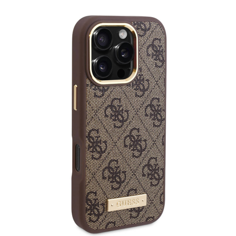 Husa pentru iPhone 16 Pro - Guess Hardcase 4G Logo Plate MagSafe  - Brown [3]