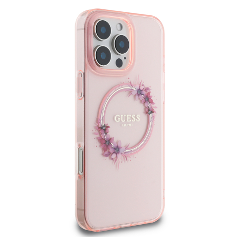 Husa pentru iPhone 16 Pro - Guess IML Flowers Wreath MagSafe  - Pink [3]