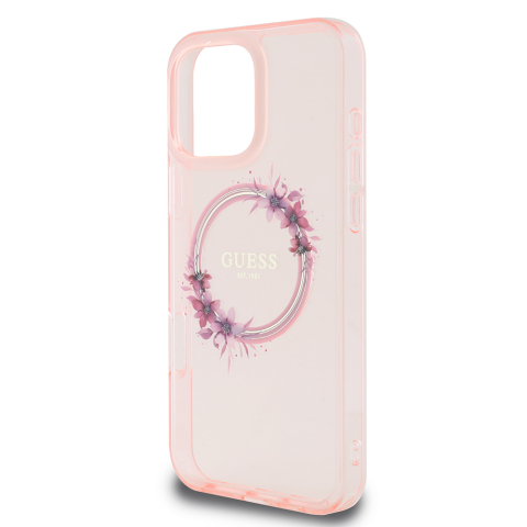 Husa pentru iPhone 16 Pro - Guess IML Flowers Wreath MagSafe  - Pink [4]