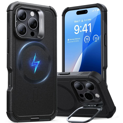 Huse telefoane - Husa pentru iPhone 16 Pro Max - ESR Cyber Armor Kickstand - Black