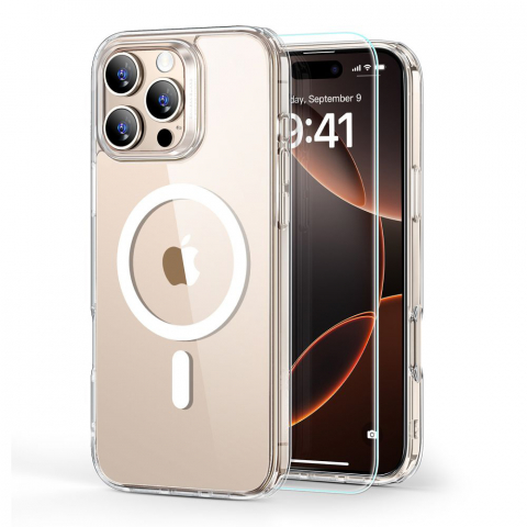 Huse & Folii Telefoane - Husa pentru iPhone 16 Pro Max + Folie - ESR Classic Hybrid HaloLock - Clear