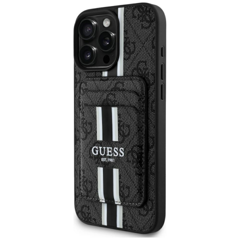 Huse telefoane - Husa pentru iPhone 16 Pro Max - Guess Cardslot 4G Stripes MagSafe (GUBPHCP16XP4RPSK) - Black