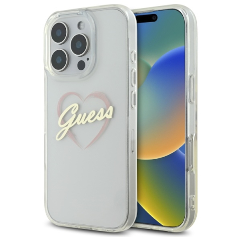Huse telefoane - Husa pentru iPhone 16 Pro Max - Guess Hardcase IML Heart  - Clear