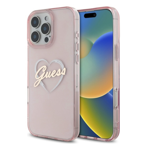Huse telefoane - Husa pentru iPhone 16 Pro Max - Guess Hardcase IML Heart  - Pink