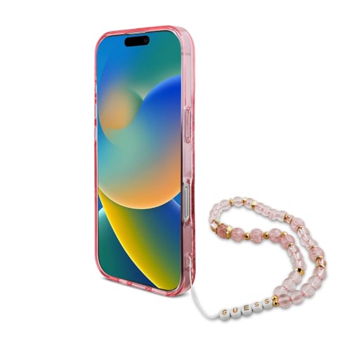 Husa pentru iPhone 16 Pro Max - Guess IML Flowers with Pearl Strap MagSafe  - Pink [2]