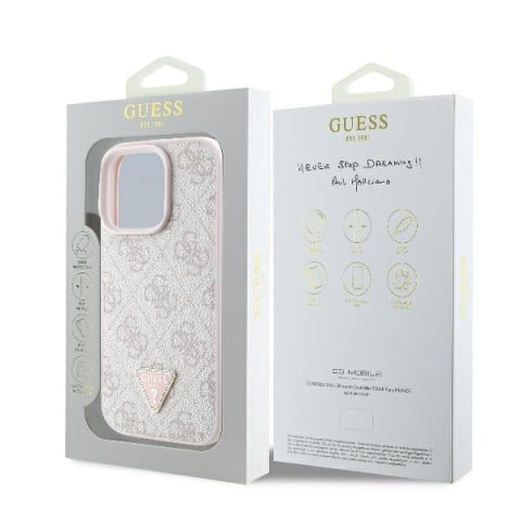 Husa pentru iPhone 16 Pro Max - Guess Leather 4G Triangle Strass  - Pink [6]