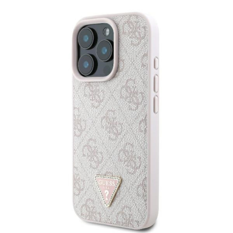 Husa pentru iPhone 16 Pro Max - Guess Leather 4G Triangle Strass  - Pink [3]