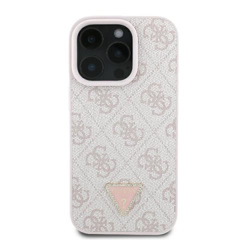 Husa pentru iPhone 16 Pro Max - Guess Leather 4G Triangle Strass  - Pink [1]