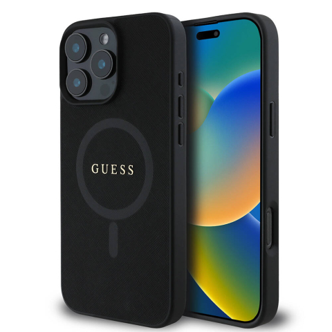 Huse telefoane - Husa pentru iPhone 16 Pro Max - Guess Saffiano Classic Logo MagSafe  - Black