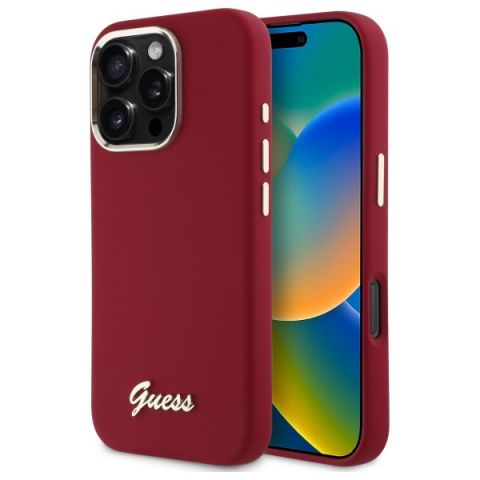 Husa pentru iPhone 16 Pro Max - Guess Silicone Script Metal Logo - Red [2]