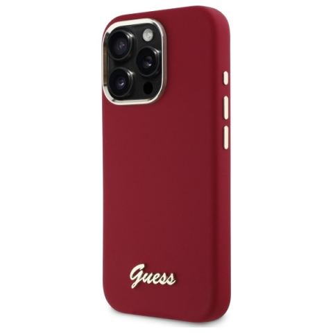 Huse & Folii Telefoane - Husa pentru iPhone 16 Pro Max - Guess Silicone Script Metal Logo - Red