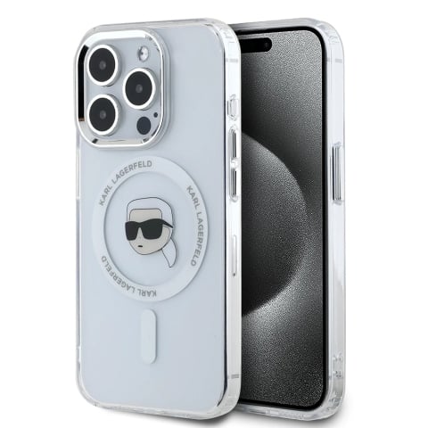 Huse telefoane - Husa pentru iPhone 16 Pro Max - Karl Lagerfeld IML MagSafe  - White Karl`s Head