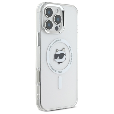Husa pentru iPhone 16 Pro Max - Karl Lagerfeld IML MagSafe  - White Metal Choupette`s Head [5]