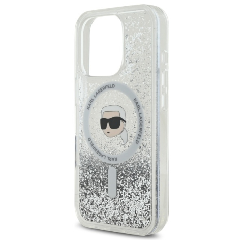 Husa pentru iPhone 16 Pro Max - Karl Lagerfeld Liquid Glitter MagSafe  - Transparent Karl Head [1]