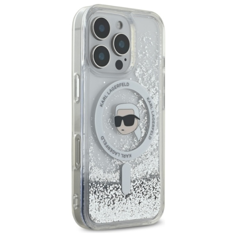 Husa pentru iPhone 16 Pro Max - Karl Lagerfeld Liquid Glitter MagSafe  - Transparent Karl Head [3]