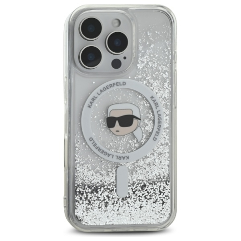 Husa pentru iPhone 16 Pro Max - Karl Lagerfeld Liquid Glitter MagSafe  - Transparent Karl Head [2]