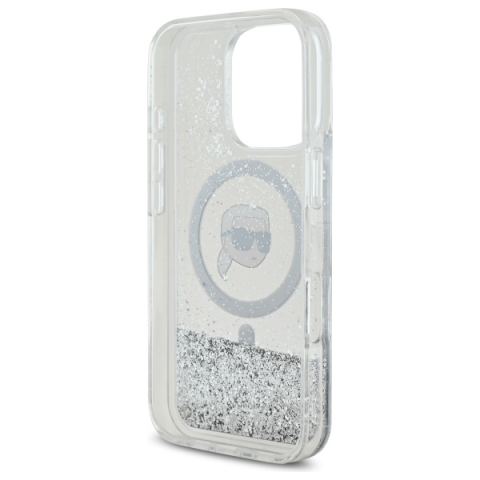 Husa pentru iPhone 16 Pro Max - Karl Lagerfeld Liquid Glitter MagSafe  - Transparent Karl Head [4]