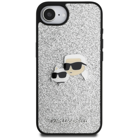 Husa pentru iPhone 16e - Karl Lagerfeld Hardcase Glitter Fixed (KLHCPSE4PFGKCPS) - Silver Karl&Choupette Head [1]