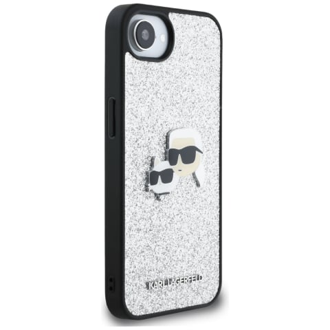 Husa pentru iPhone 16e - Karl Lagerfeld Hardcase Glitter Fixed (KLHCPSE4PFGKCPS) - Silver Karl&Choupette Head [2]