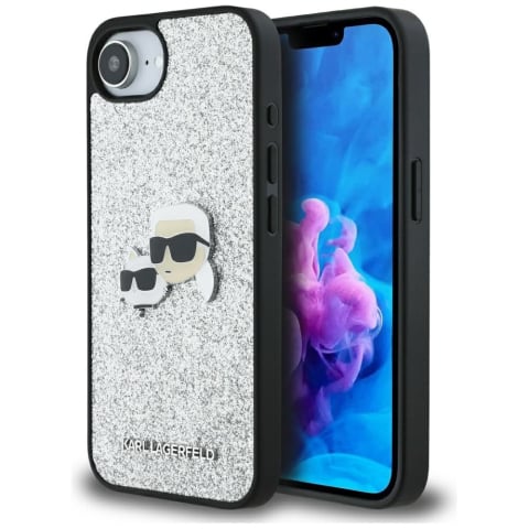 Huse telefoane - Husa pentru iPhone 16e - Karl Lagerfeld Hardcase Glitter Fixed (KLHCPSE4PFGKCPS) - Silver Karl&Choupette Head