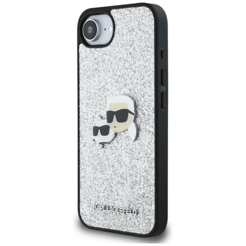 Husa pentru iPhone 16e - Karl Lagerfeld Hardcase Glitter Fixed (KLHCPSE4PFGKCPS) - Silver Karl&Choupette Head [3]