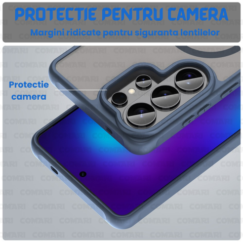 Husa pentru Samsung Galaxy S26 Ultra Comari® Pulse, compatibila MagSafe, protectie avansata, laterale ranforsate, finisaj mat translucid antiamprenta, Albastru Marin [2]
