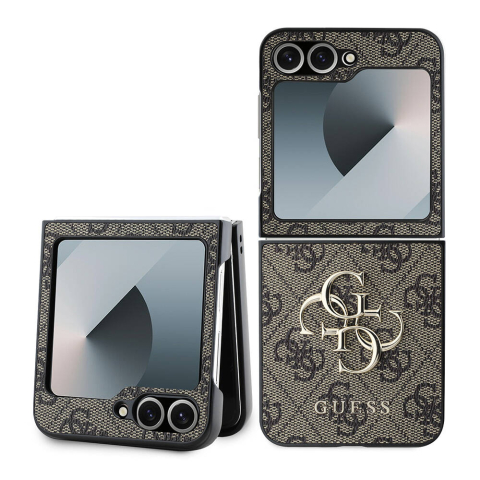 Huse telefoane - Husa pentru Samsung Galaxy Z Flip6 - Guess Leather 4G Metal Logo  - Brown
