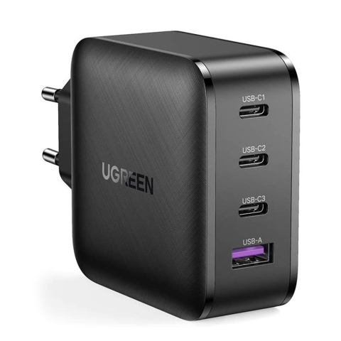 Incarcatoare - Incarcator Priza Fast Charge GaN x PD65W, 3x Type-C, USB - Ugreen (70774) - Black