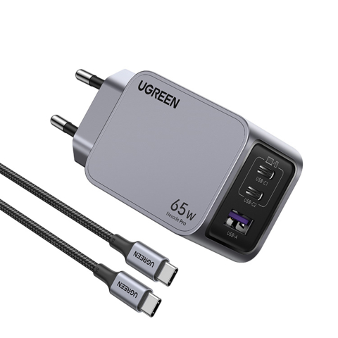 Incarcatoare - Incarcator USB, 2x Type-C, GaN, Fast Charging, 65W, 3A, PD3.0, QC4.0 - Ugreen Nexode Pro X755 (25871) - Grey