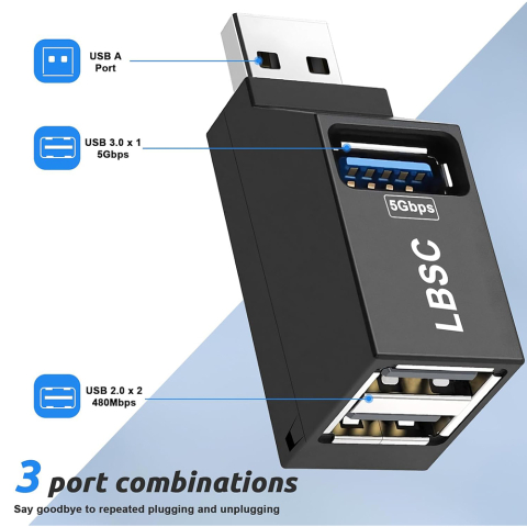 Mini hub USB la 2x USB 2.0, 1x USB 3.0 - Techsuit EchoLink 3 in 1 (H11) - Black [1]