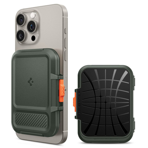 Suporturi Birou - Portofel Universal pentru Telefon cu 2 Compartimente - Spigen Lock Fit Magsafe - Military Green
