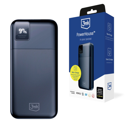 Incarcatoare - Power Bank, 2x USB-A, 1x USB-C, 20.000mAh, 22.5W - 3mk PowerHouse - Black