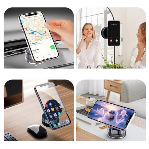 Suport Bord / Parbriz pentru Telefon cu Incarcare Wireless, Magneti N52 cu Ventuza, 15W - Techsuit (HOLD253) - Black [4]