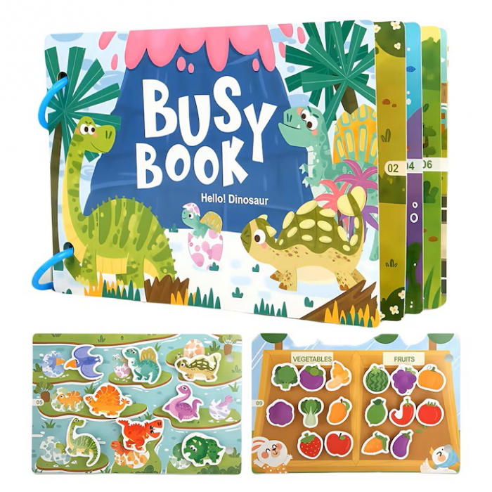 Carte educativa cu stickere reutilizabile Busy Book - Dinozauri, 10 activitati [1]