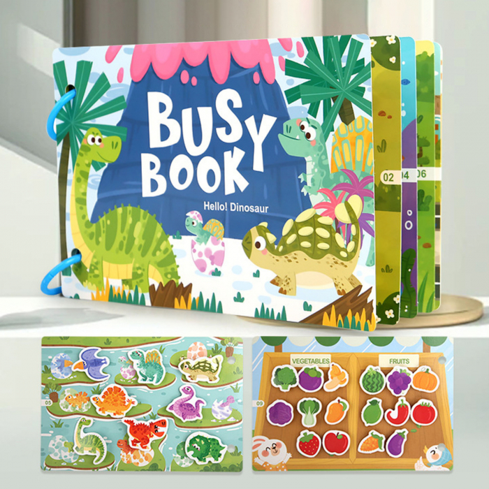 Carte educativa cu stickere reutilizabile Busy Book - Dinozauri, 10 activitati [5]
