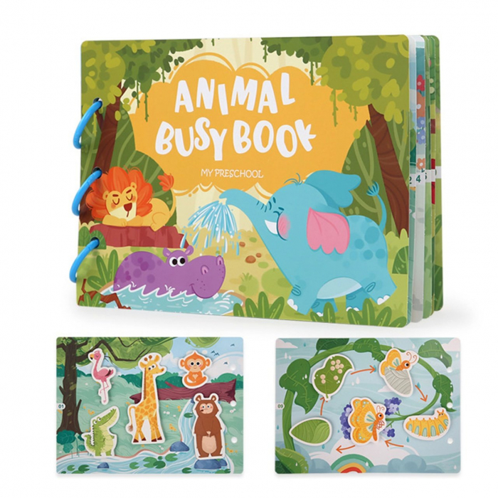 Carte educativa cu stickere reutilizabile Busy Book Preschool- Animale, 10 pagini [1]