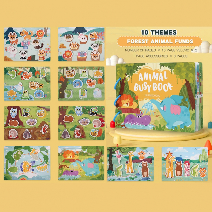 Carte educativa cu stickere reutilizabile Busy Book Preschool- Animale, 10 pagini [2]